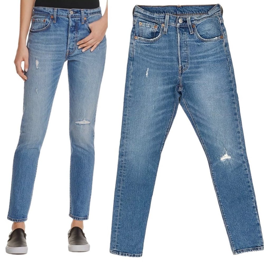 Levi's Premium 501 Distressed Skinny Jeans in Post Modern Blues Women's Size 24